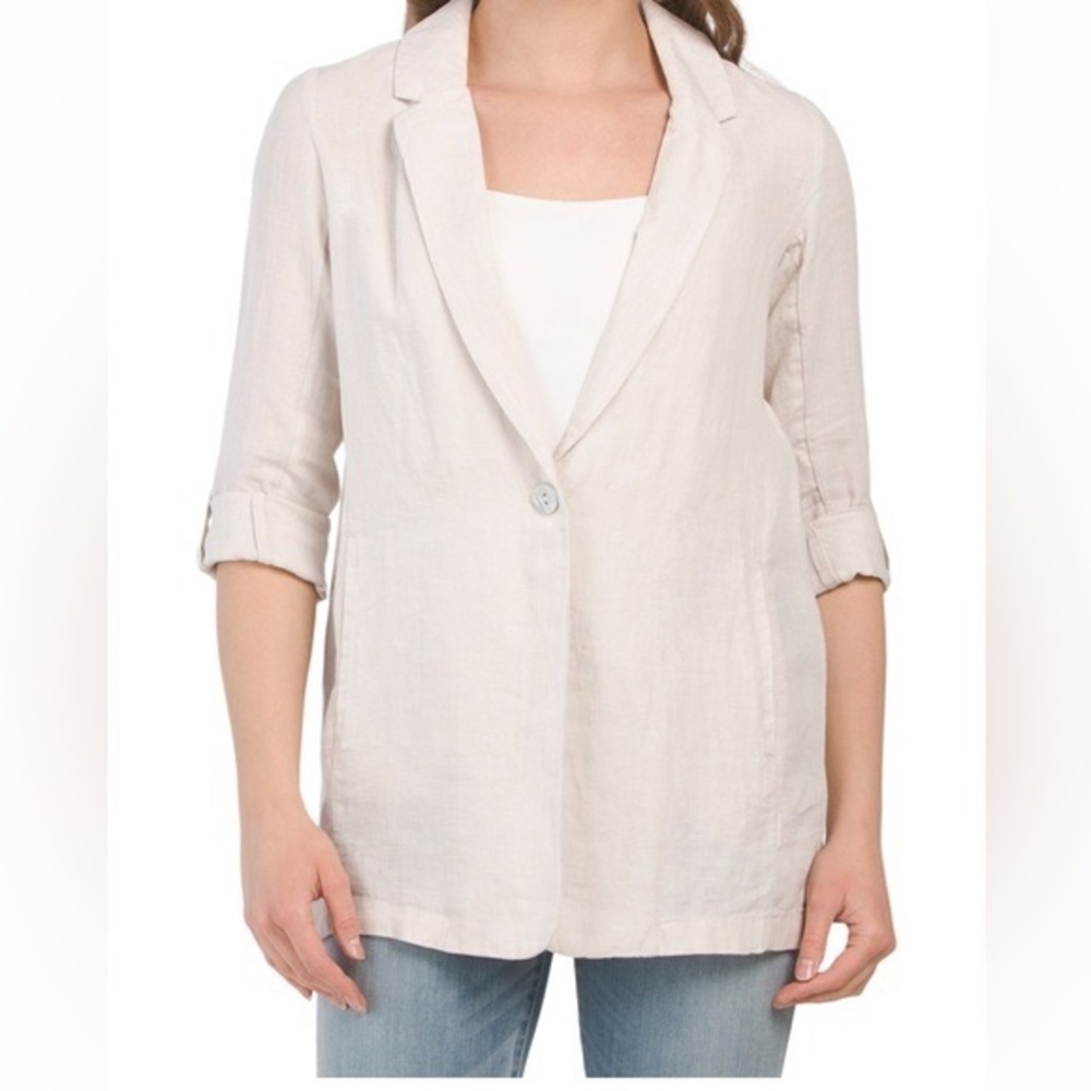 [H Halston] Beige Linen Boyfriend Blazer
